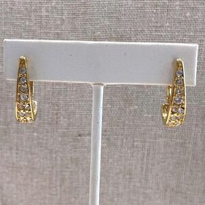 Vintage Gold Filled Hoop Earrings‎ w/ CZ Stones Sparkle Huggie Hoops Gold Filled